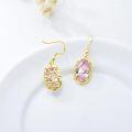 wholesale 925 Sterling Silver Plated Gold  Pink Stone Oval Shape Dainty Drop Earrings for Women Fine -0-3