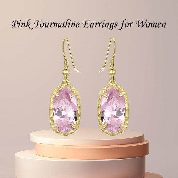 Sterling Silver Pink Tourmaline Dangle Earrings with October Birthstone-4