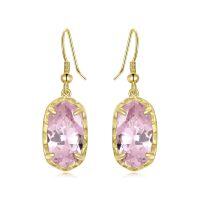wholesale 925 Sterling Silver Plated Gold Pink Stone Oval Shape Dainty Drop Earrings for Women Fine - Gold Plated