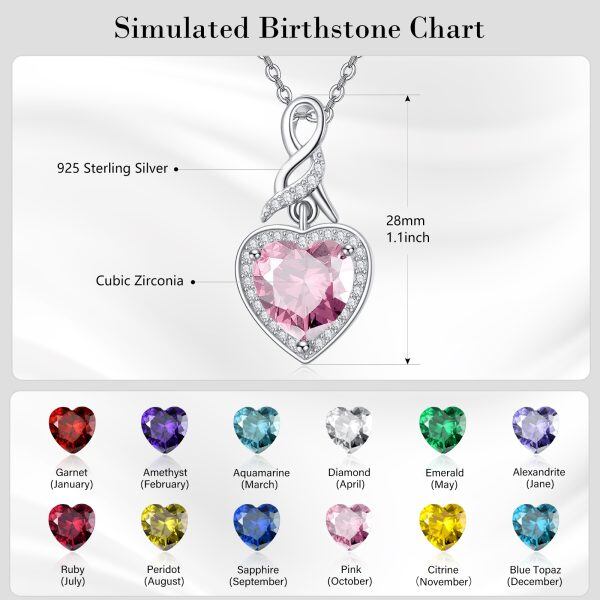 Sterling Silver Pink Heart Pendant Necklace with October Birthstone-1