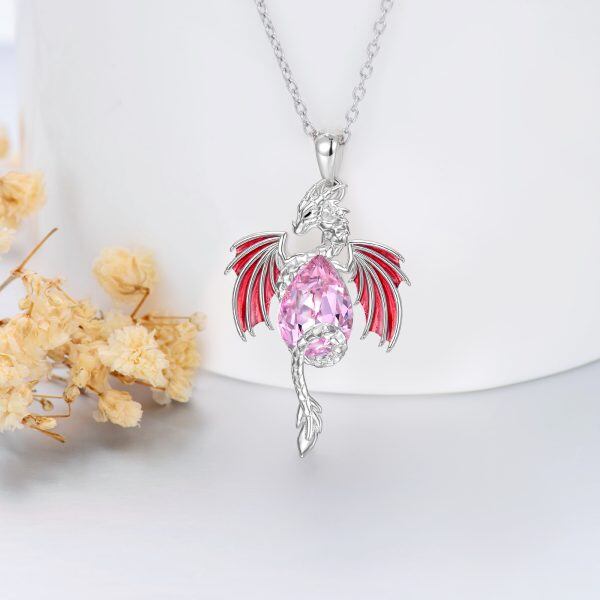 Sterling Silver Dragon Crystal Pendant Necklace with October Birthstone-3