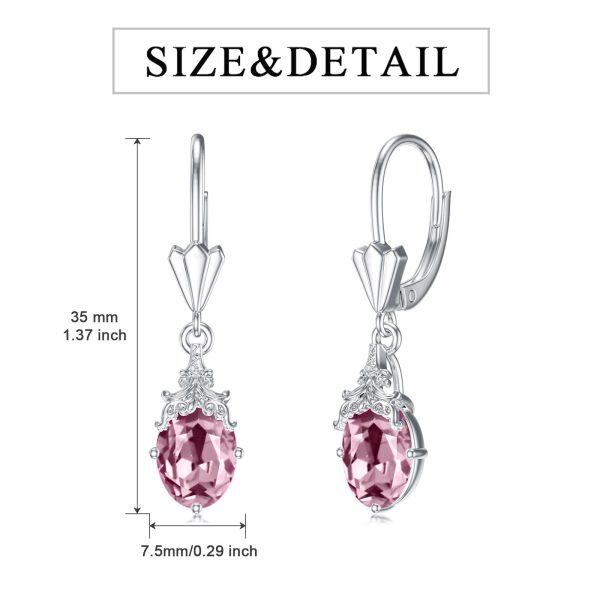 Sterling Silver Pink Crystal Teardrop Dangle Earrings with October Birthstone-1