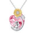 wholesale 925 Sterling Silver Pink Crystal Cat & Sunflower Heart Pendant Necklace for Women-0-0