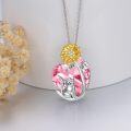 wholesale 925 Sterling Silver Pink Crystal Cat & Sunflower Heart Pendant Necklace for Women-0-4