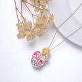 wholesale 925 Sterling Silver Pink Crystal Cat & Sunflower Heart Pendant Necklace for Women-0-5