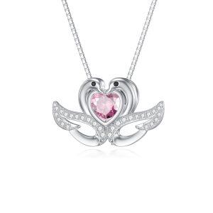 Sterling Silver Swan Pendant Necklace with October Birthstone-0