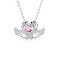 wholesale Silver Birthstone Swan Pendant Necklace for Women Couples Jewelry Gift - Rhodium Plated-0-5
