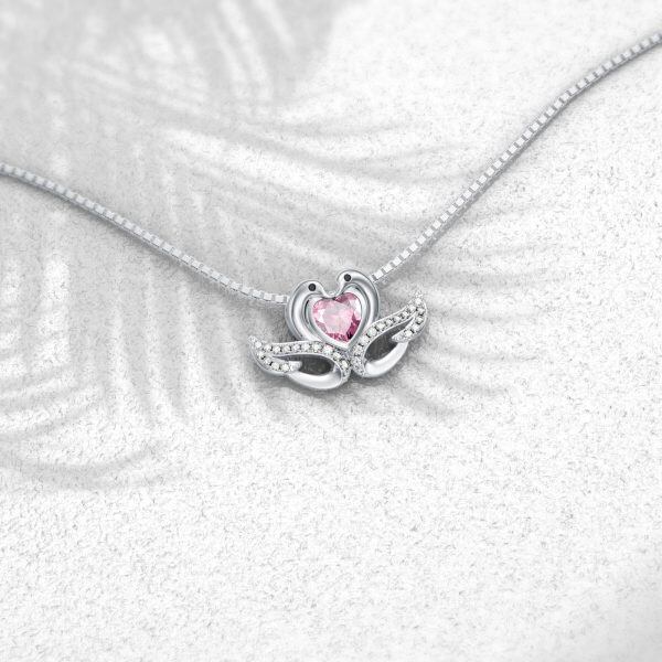 Sterling Silver Swan Pendant Necklace with October Birthstone-2