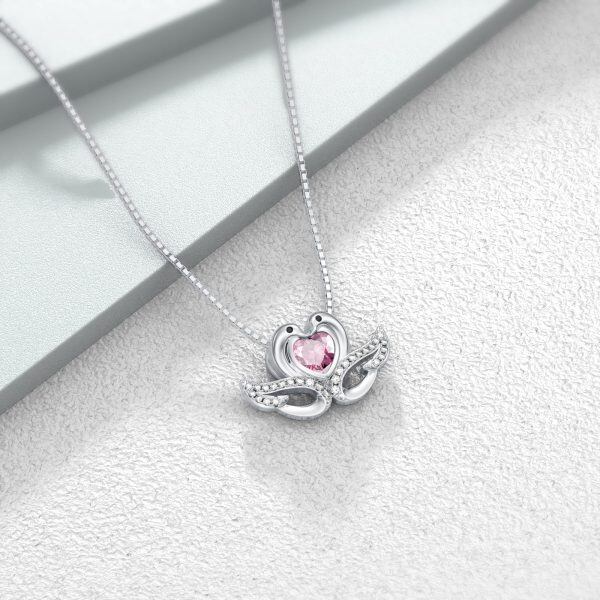 Sterling Silver Swan Pendant Necklace with October Birthstone-3