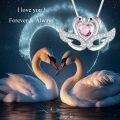 wholesale Silver Birthstone Swan Pendant Necklace for Women Couples Jewelry Gift - Rhodium Plated-0-9