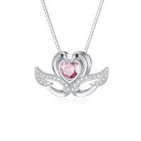 wholesale Silver Birthstone Swan Pendant Necklace for Women Couples Jewelry Gift - Rhodium Plated- Rhodium Plated