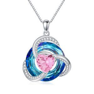 Sterling Silver Love Knot Heart Pendant Necklace with October Birthstone-0