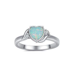 Sterling Silver October Birthstone Heart Opal Eternity Rings-0