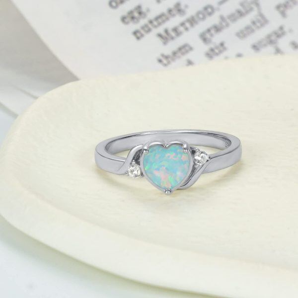 Sterling Silver October Birthstone Heart Opal Eternity Rings-2