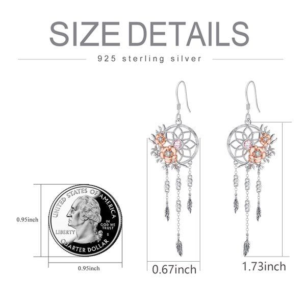 Sterling Silver Rose Flower Dream Catcher Dangle Earrings with October Birthstone-1