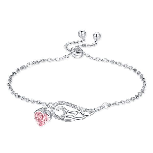 Sterling Silver Angel Wings Chain Bracelets with October Birthstone-0