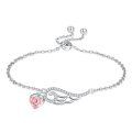 wholesale 925 Sterling Silver Pink Crystal Heart & Wing Charm Adjustable Bracelet s for Women-0-0