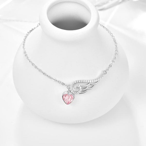 Sterling Silver Angel Wings Chain Bracelets with October Birthstone-5