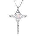 wholesale 925 Sterling Silver Opal Heart Cross Pendant Necklace for Women Christian s-0-0