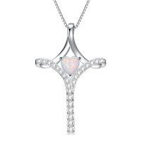 wholesale 925 Sterling Silver Opal Heart Cross Pendant Necklace for Women Christian s- Rhodium And Gold Plated