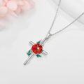 wholesale 925 Sterling Silver Red Carnation Pendant Necklace with Green Leaves and Gold Accents for Women Girls-0-4