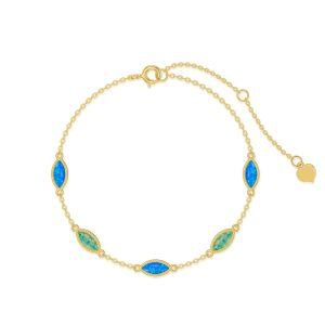 14K Solid Gold Marquise Shape Opal Chain Bracelets-0