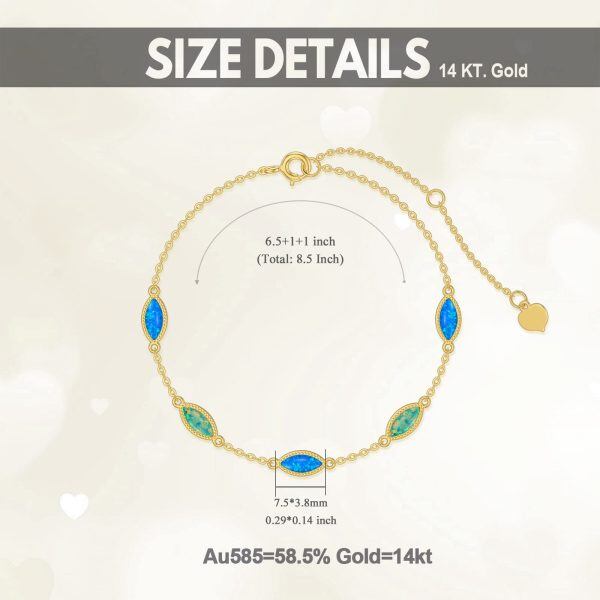 14K Solid Gold Marquise Shape Opal Chain Bracelets-1