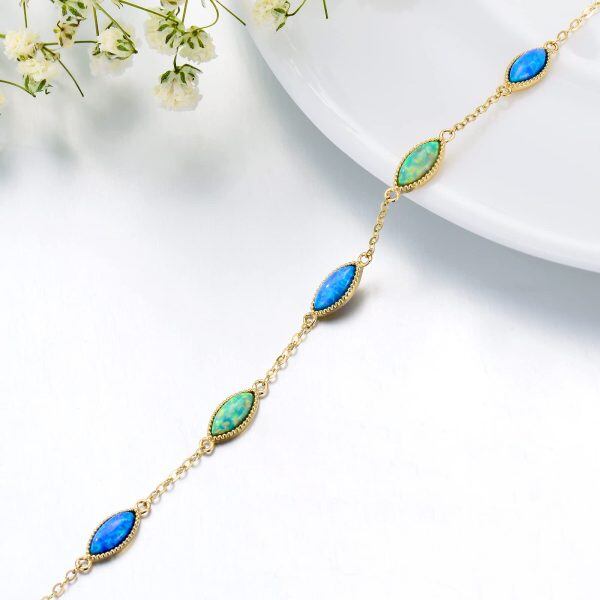 14K Solid Gold Marquise Shape Opal Chain Bracelets-3