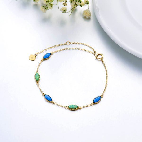 14K Solid Gold Marquise Shape Opal Chain Bracelets-4