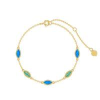 wholesale 14K Gold Blue Opal Marquise Shape Adjustable Bracelet for Women (8.5)- Gold Plated