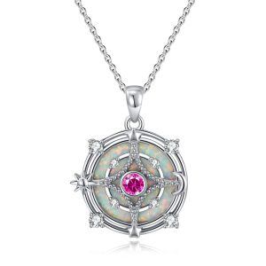 Sterling Silver Opal Compass Pendant Necklace with October Birthstone-0