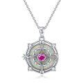 wholesale 925 Sterling Silver Pink Sapphire & White Fire Opal Compass Sun Moon Star Pendant Necklace Gift for Women-0-0