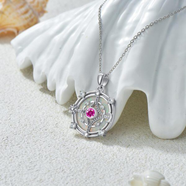 Sterling Silver Opal Compass Pendant Necklace with October Birthstone-2