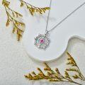 wholesale 925 Sterling Silver Pink Sapphire & White Fire Opal Compass Sun Moon Star Pendant Necklace Gift for Women-0-3