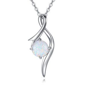 Sterling Silver October Birthstone Infinity Opal Pendant Necklace-0