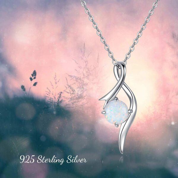 Sterling Silver October Birthstone Infinity Opal Pendant Necklace-4