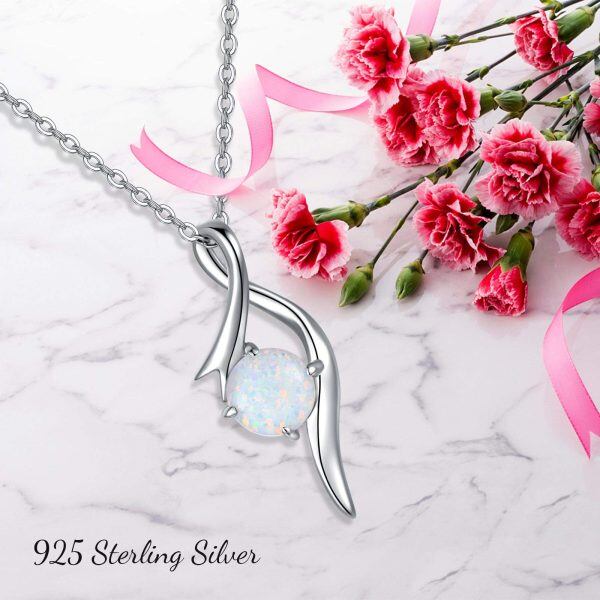 Sterling Silver October Birthstone Infinity Opal Pendant Necklace-7