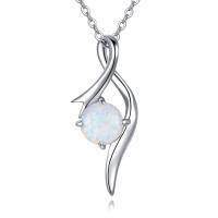 wholesale 925 Sterling Silver White Fire Opal Round Cut Infinity Pendant Necklace for Women's Gifts in Gift Box (October)- Rhodium Plated