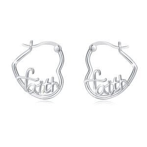 Sterling Silver Faith Heart Huggie Earrings-0