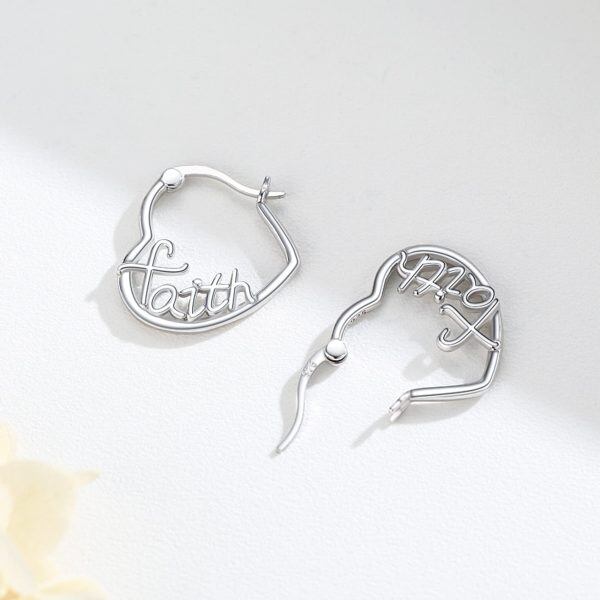 Sterling Silver Faith Heart Huggie Earrings-5