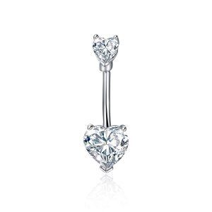 Sterling Silver Heart Zirconia Belly Button Ring-0