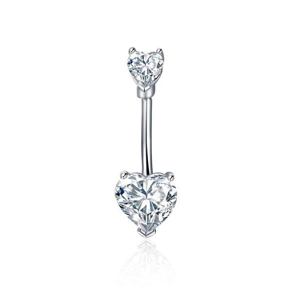 Sterling Silver Heart Zirconia Belly Button Ring-0