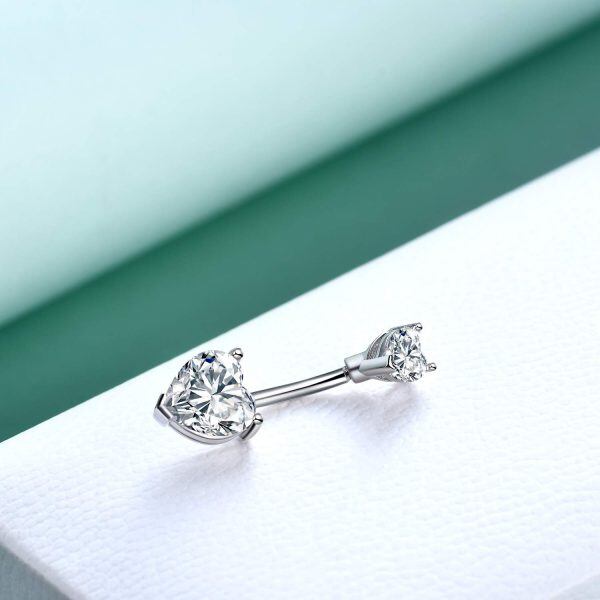 Sterling Silver Heart Zirconia Belly Button Ring-6