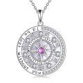 wholesale 925 Sterling Silver Pink Sapphire Zodiak Compass Pendant Necklaces for Women-0-0