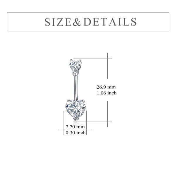 Sterling Silver Heart Zirconia Belly Button Ring-9