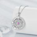 wholesale 925 Sterling Silver Pink Sapphire Zodiak Compass Pendant Necklaces for Women-0-3