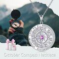 wholesale 925 Sterling Silver Pink Sapphire Zodiak Compass Pendant Necklaces for Women-0-5