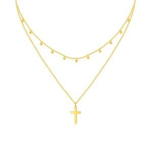 14K Gold Cross Bead Layered Necklace-0