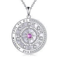 wholesale 925 Sterling Silver Pink Sapphire Zodiak Compass Pendant Necklaces for Women- Rhodium Plated