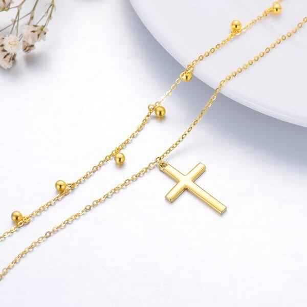 14K Gold Cross Bead Layered Necklace-4